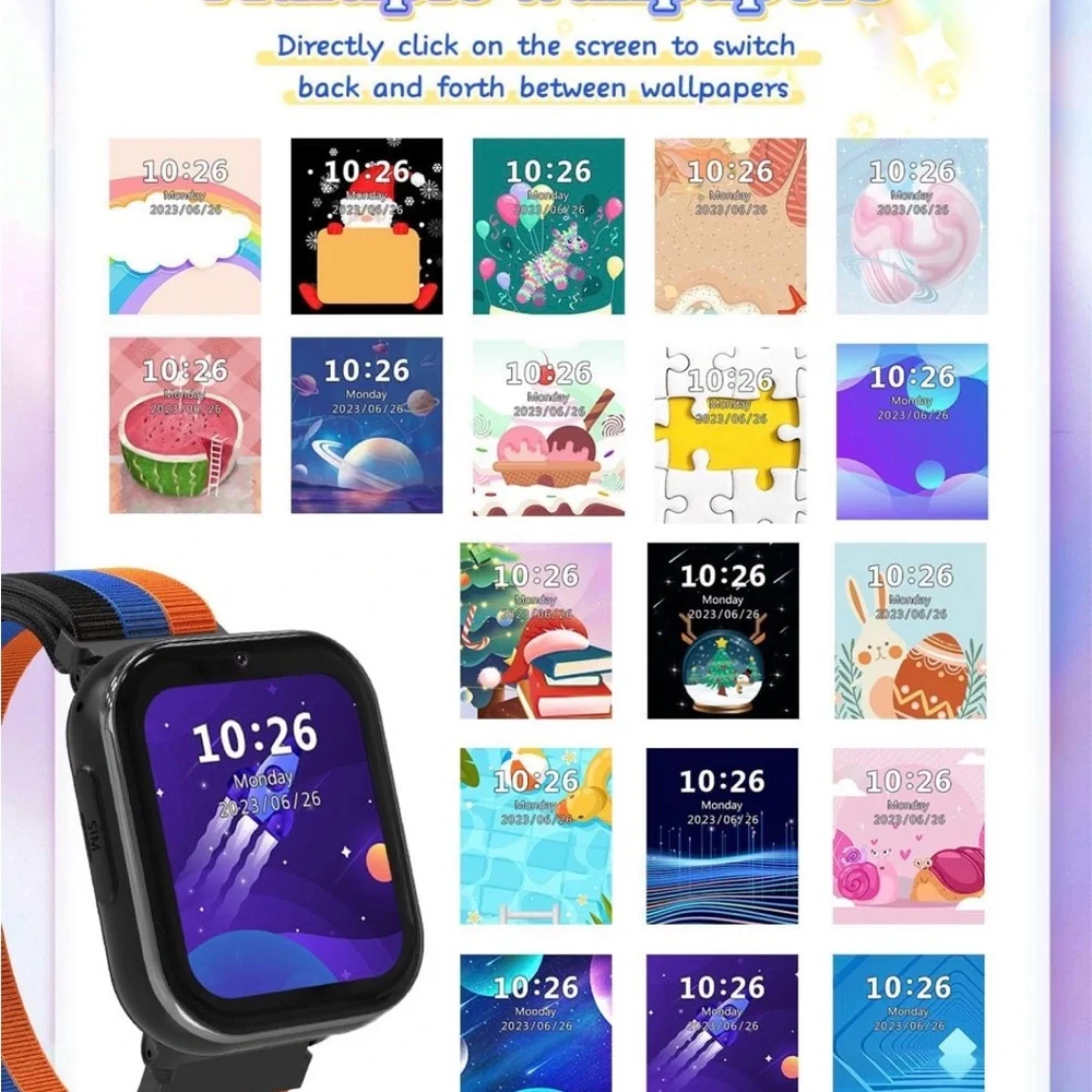 Kids 4G Smartwatch with SIM Slot - Black/Blue/Orange Bands